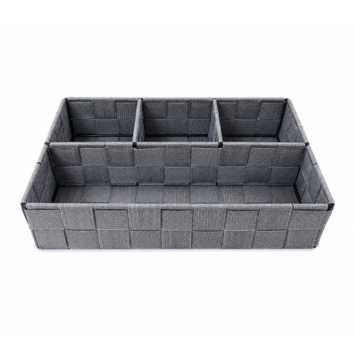 Canasto rafia 4 divisiones 26x17x7cm gris