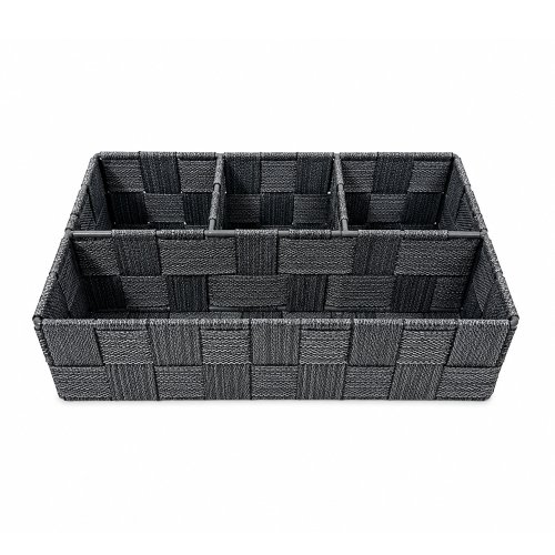 Canasto rafia 4 divisiones 26x17x7cm negro