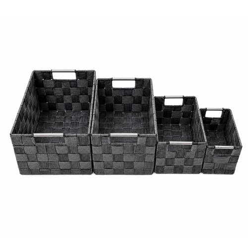 Set x4 canastos rafia con asa de metal gris