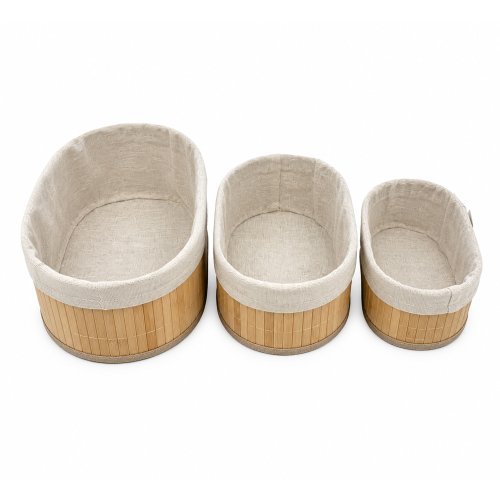 Set x3 canastos ovales bamboo natural