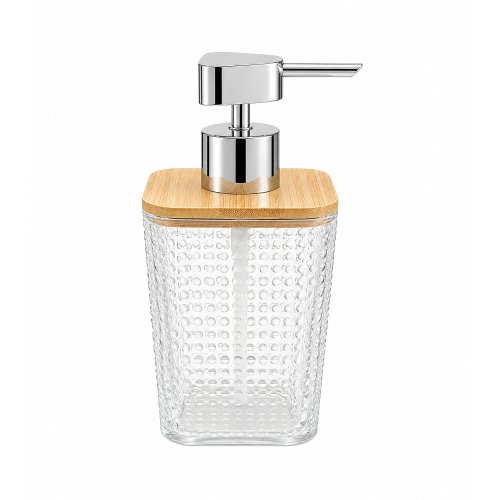 Dispenser para jabón líquido de acrílico con puntos y tapa de bamboo