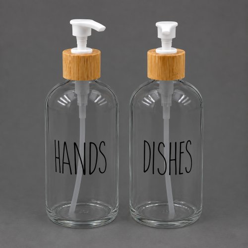 Dispenser de vidrio con bamboo - jabón y detergente surtidos 500ml
