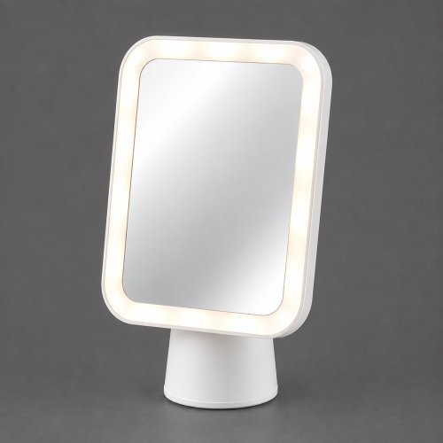 Espejo rectangular con luz led USB blanco con base cónica 14,5x18,5cm