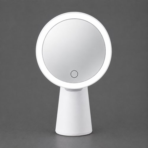 Espejo redondo con luz led USB blanco con base cónica 18,5cm