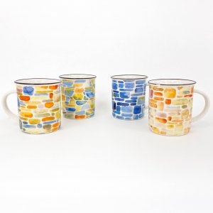 Set x12 jarros mug redondos con ladrillos de colores surtidos