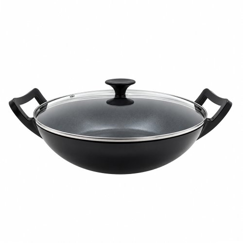 Wok negro con tapa de vidrio