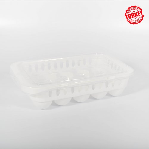 Huevera blanca con tapa transparente para 15 huevos