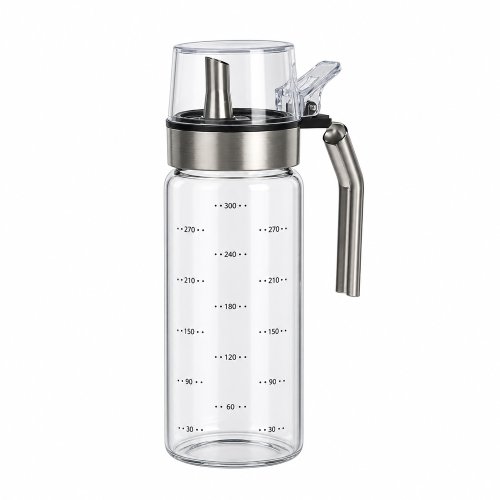 Aceitera de vidrio medidora con asa de acero y tapa acrílico 300ml