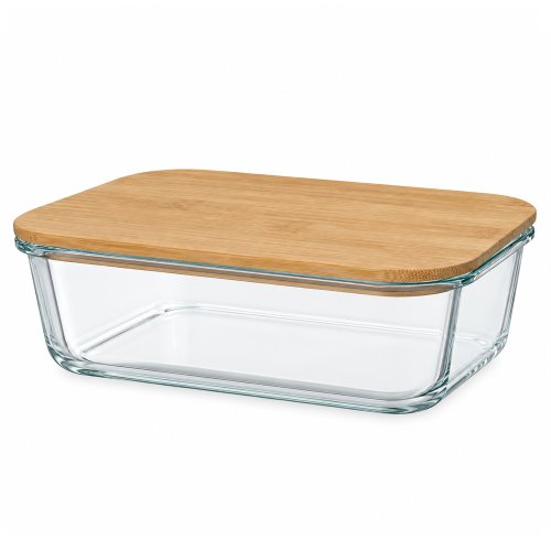 Contenedor de vidrio rectangular 1520ml con tapa bambú 22,5x17x7,5cm