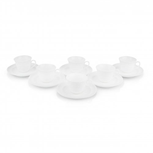 Set x6 tazas de cerámica blanca borde con flores con plato 90cc