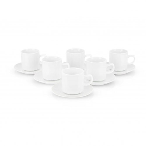 Set x 6 tazas de cerámica blanca lisa con plato 90cc