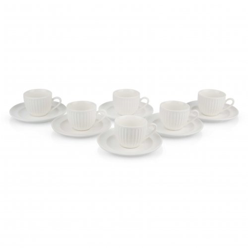Set x6 tazas de cerámica blanca con plato rayas verticales 90cc