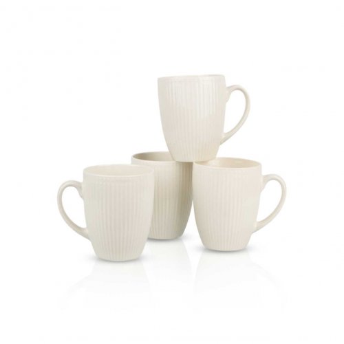 Set x12 jarros mug blancos con rayas verticales 9x11,5cm