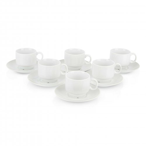 Set x 6 tazas de cerámica blanca cl?sica con plato 90cc