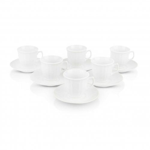 Set x 6 tazas de cerámica blanca con rayas verticales con plato 90cc