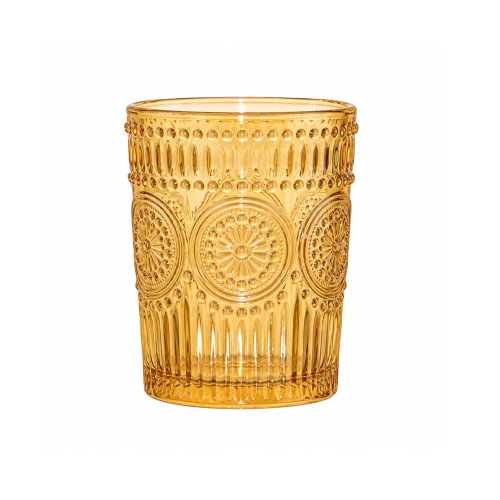 Set x6 vasos bajos labrado 350ml vidrio dorado 8x10cm