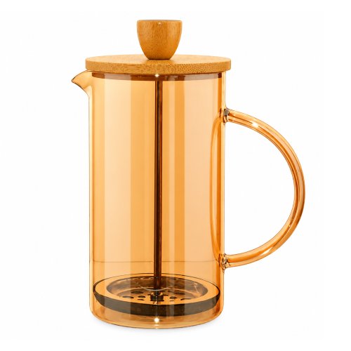 Cafetera dorada con tapa de bambú 800ml 10x19,5cm de vidrio
