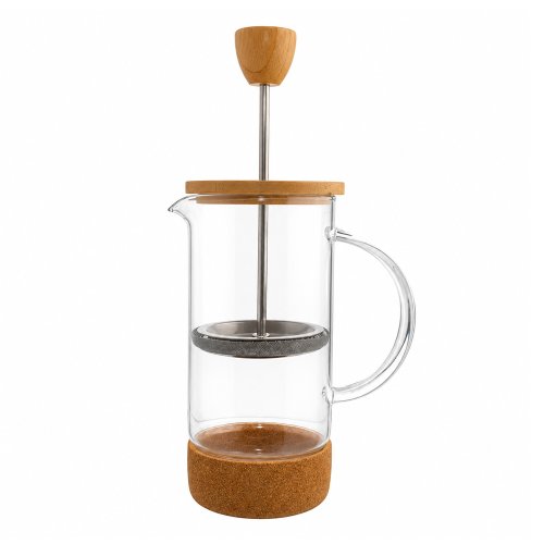 Cafetera con tapa de bambú, asa de vidrio y base de corcho 800ml 10x20cm de vidrio