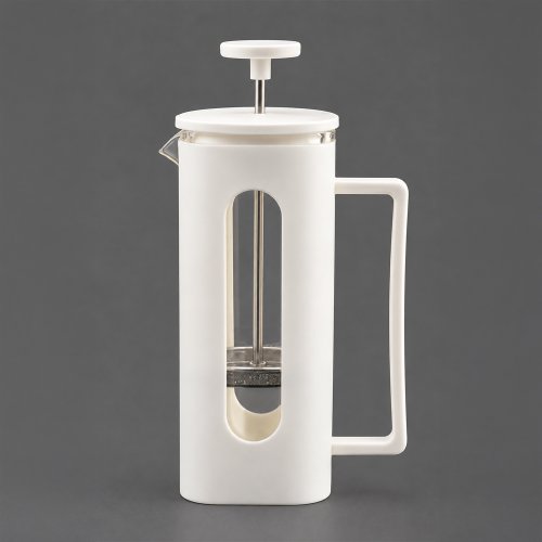 Cafetera cuadrada con visor de plástico blanco 350ml 6,5x6,5x18cm de vidrio
