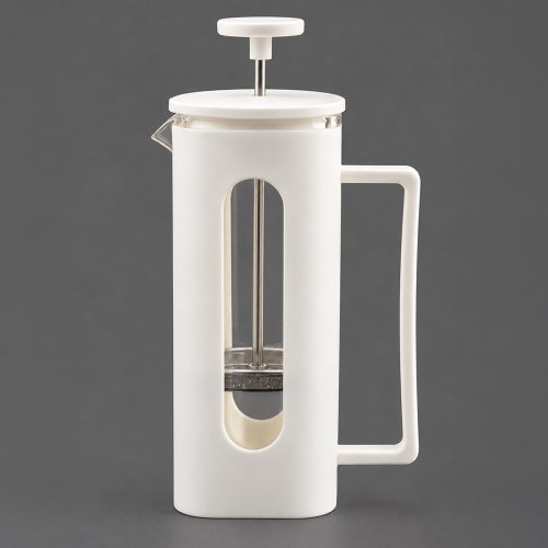 Cafetera cuadrada con visor de plástico blanco 600ml 8x8x18cm de vidrio