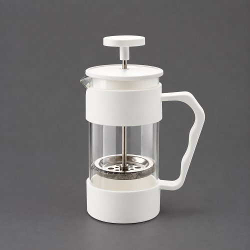 Cafetera con asa, base y tapa de plástico blanco 350ml 7,5x17cm de vidrio