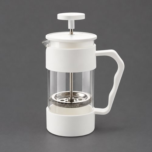 Cafetera con asa, base y tapa de plástico blanco 600ml 9x19cm de vidrio