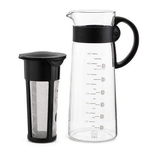 Cafetera cónica con medidor y filtro con asa y tapa de plástico negro 650ml 9x18,5cm de vidrio