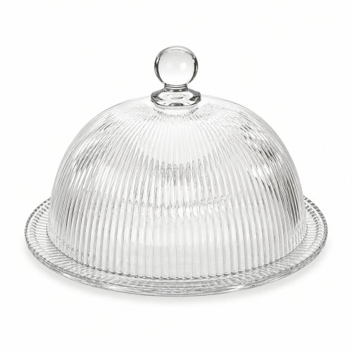 Campana con plato - rayas finas 13x19cm vidrio