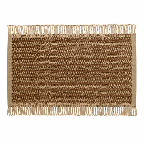 Set x4 individuales tramado con flecos laterales beige oscuro/natural 30x45cm de fibra