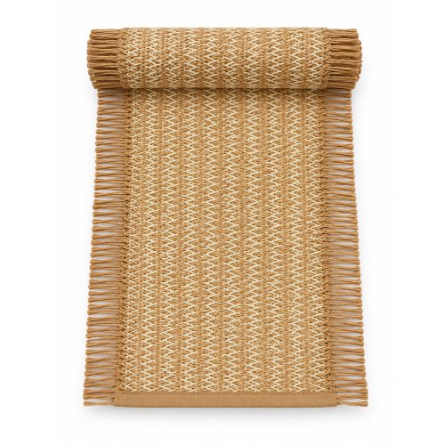 Camino  tramado con flecos laterales beige claro/natural 30x180cm de fibra