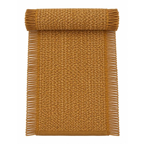 Camino  tramado con flecos laterales beige oscuro/natural 30x180cm de fibra