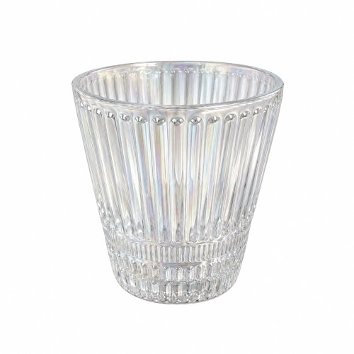 Set x6 vasos cónicos perlados acanalados con guarda rayada fina 8,5x8,5cm vidrio