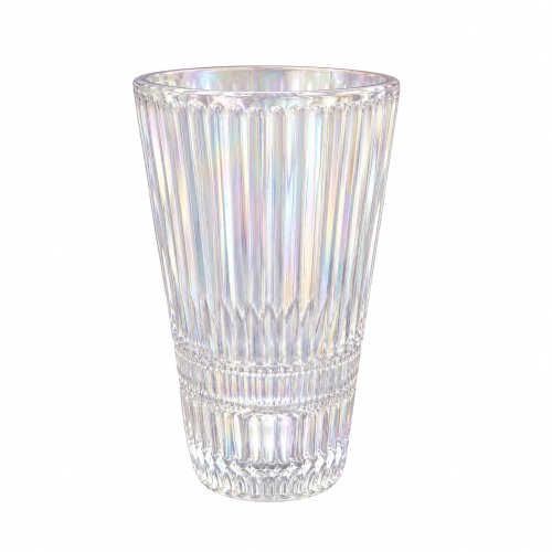Set x6 vasos cónicos perlados acanalados con guarda rayada fina 8x12,5cm vidrio