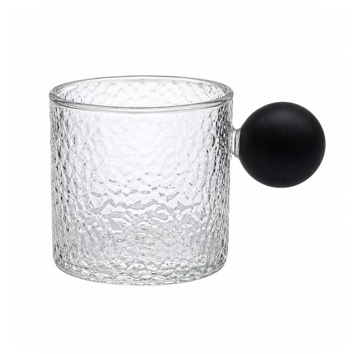 Taza de café de vidrio martellé con asa esfera de madera 125ml