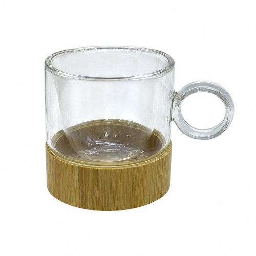Taza térmico doble vidrio con base de bambú 80ml
