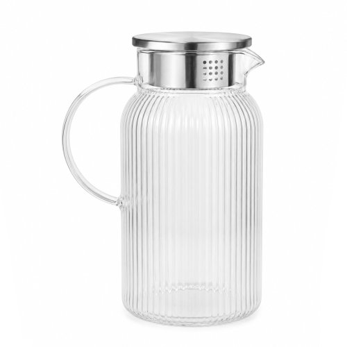 Jarra de vidrio rayada transparente con tapa de metal 1,5lt