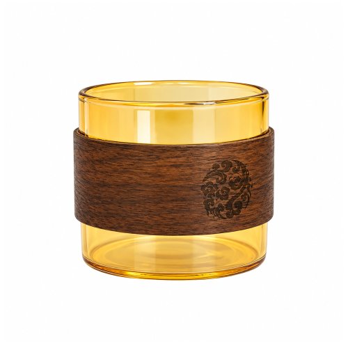 Jarro de café de vidrio térmico dorado con cobertor de madera 120ml