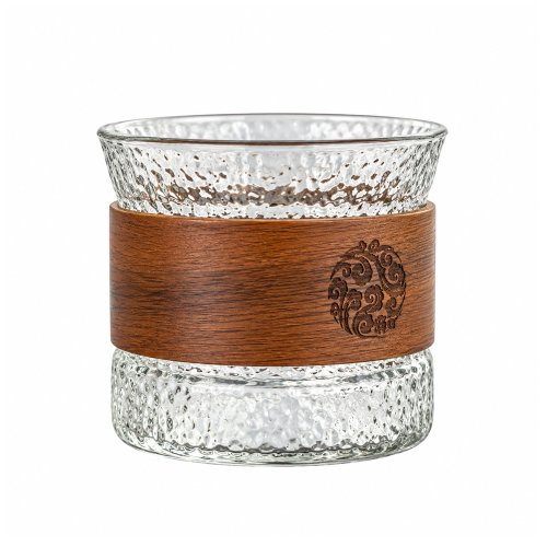 Jarro de café de vidrio térmico martellé transparente con cobertor de madera 120ml