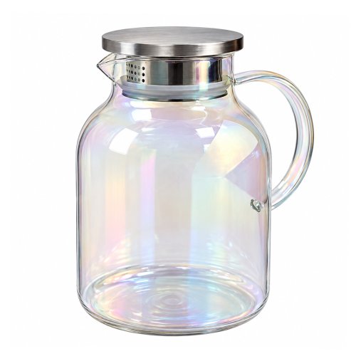 Jarra de vidrio lisa perlada con tapa de metal 1,8lt 13x18,5cm