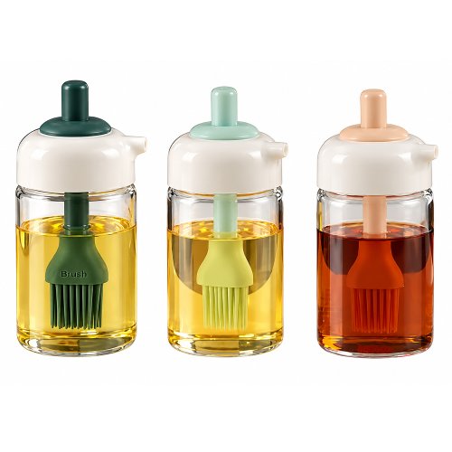 Frasco aceitera de vidrio con pincel de silicona y pico vertedor 6,3x13cm