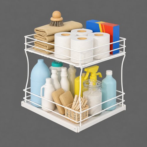 Organizador de cocina de acero blanco doble estante con riel autoadhesivo para deslizar 25,5x20,7x20,6cm