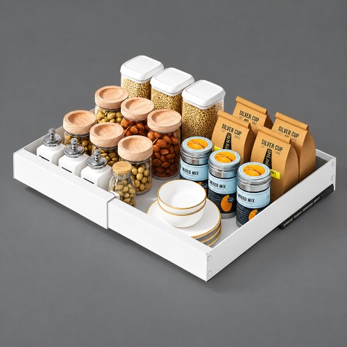 Estante organizador extensible de acero blanco con riel autoadhesivo para deslizar 32-52x42x7,5cm
