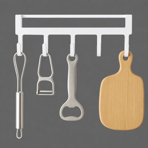 Soporte blanco para puerta de alacena con 5 ganchos 24x10x2,3cm metal