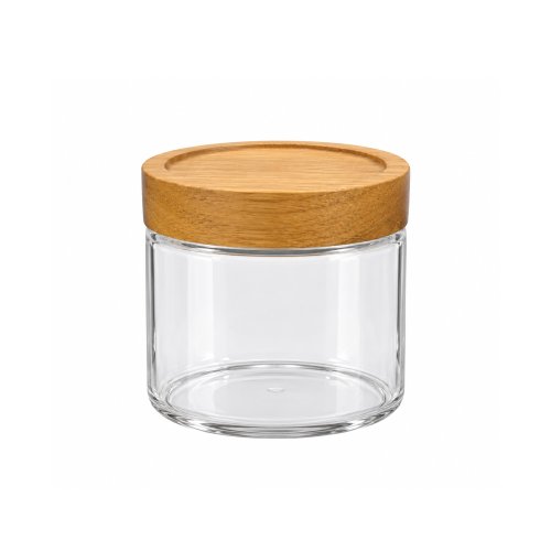 Frasco de vidrio redondo con tapa de madera 500ml 10x10x10cm