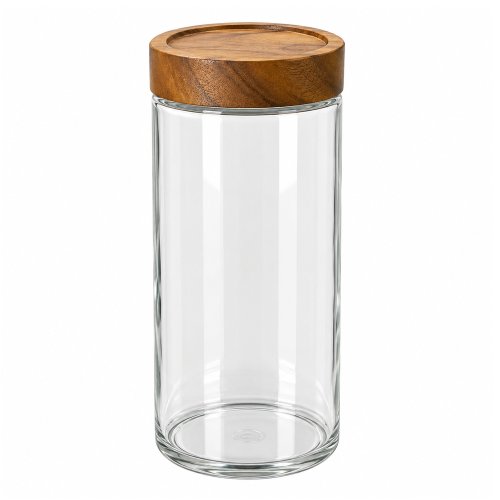 Frasco de vidrio redondo con tapa de madera 1300ml 10x10x20cm