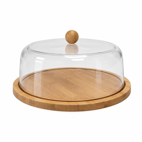 Campana redonda de acrilico con base de bambu