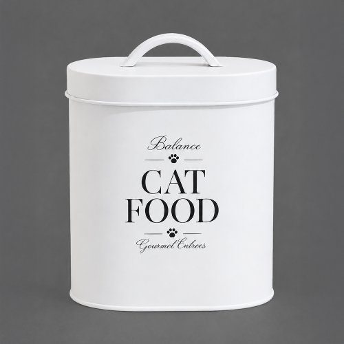 Lata para alimento de mascotas oval blanca de metal con tapa con manija 17,5Ã?12,8Ã?18,5â??22cm