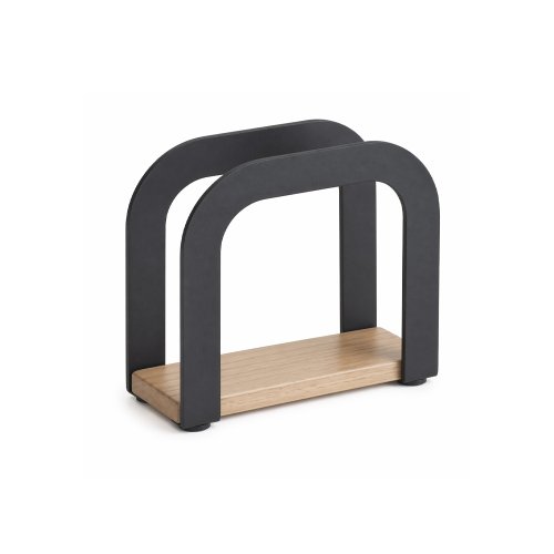 Servilletero de metal negro mate con base de bambú 12×4,5×12cm