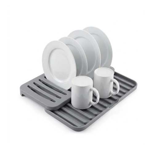 Escurridor de platos extensible de plastico gris.Medidas cerrado: 19.8 × 35.6 × 3.5 cmMedidas abierto: 32 × 35.6 × 3.5 cm.
