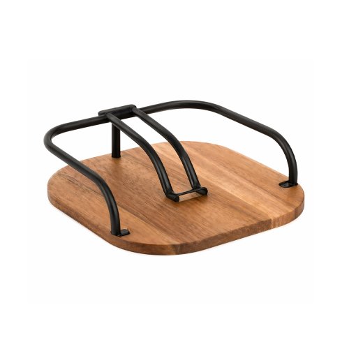 Servilletero cuadrado de metal negro con base de madera 20×20×7cm